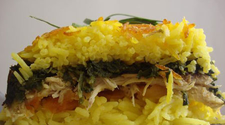 مراحل اموزش الو و اسفناج با مرغ آموزش ته چین آلو و اسفناج با مرغ